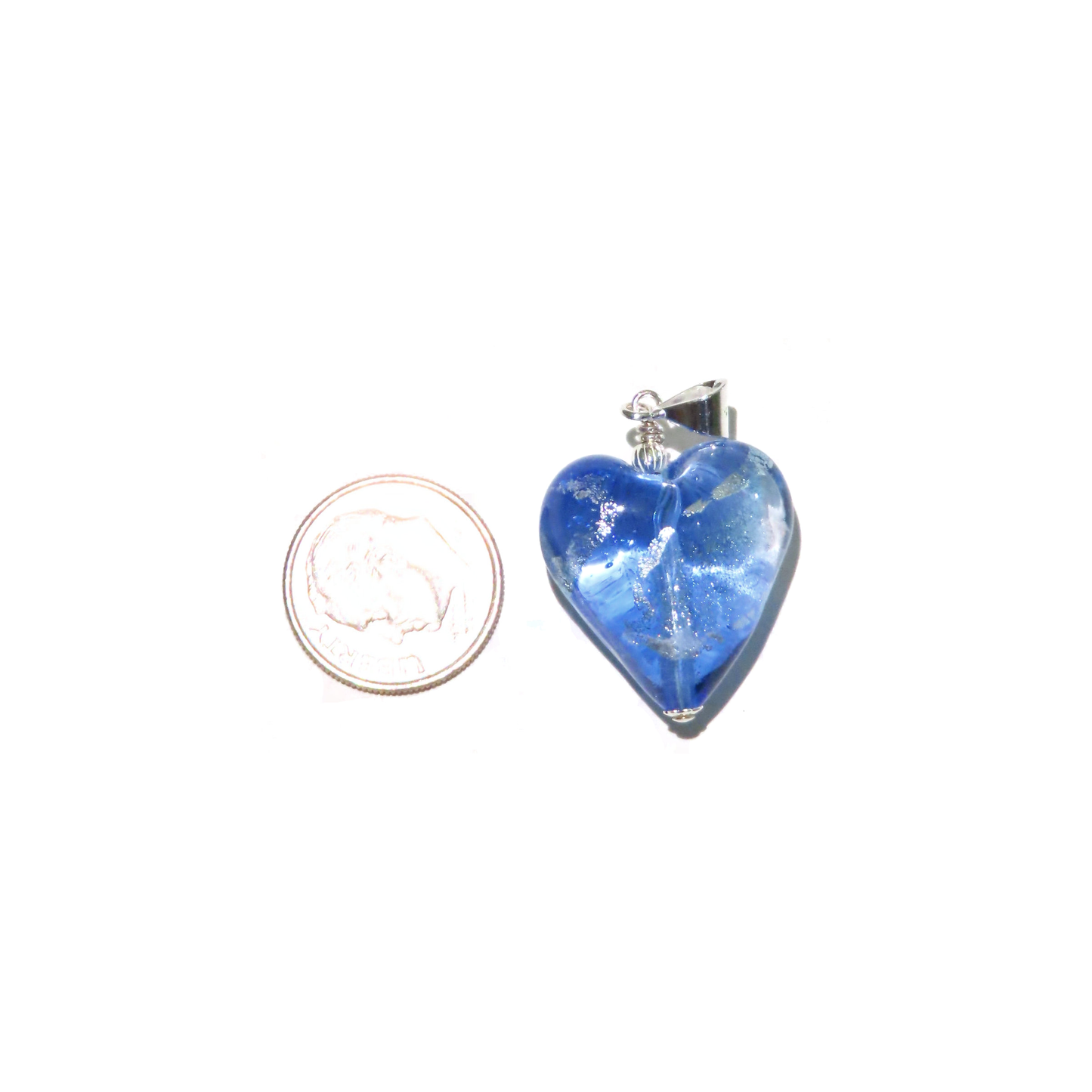 Murano Glass Blue Dichroic Heart Pendant Necklace