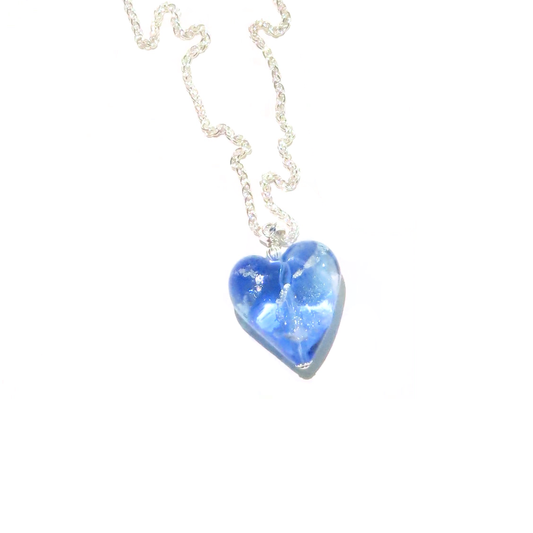 Murano Glass Blue Dichroic Heart Pendant Necklace