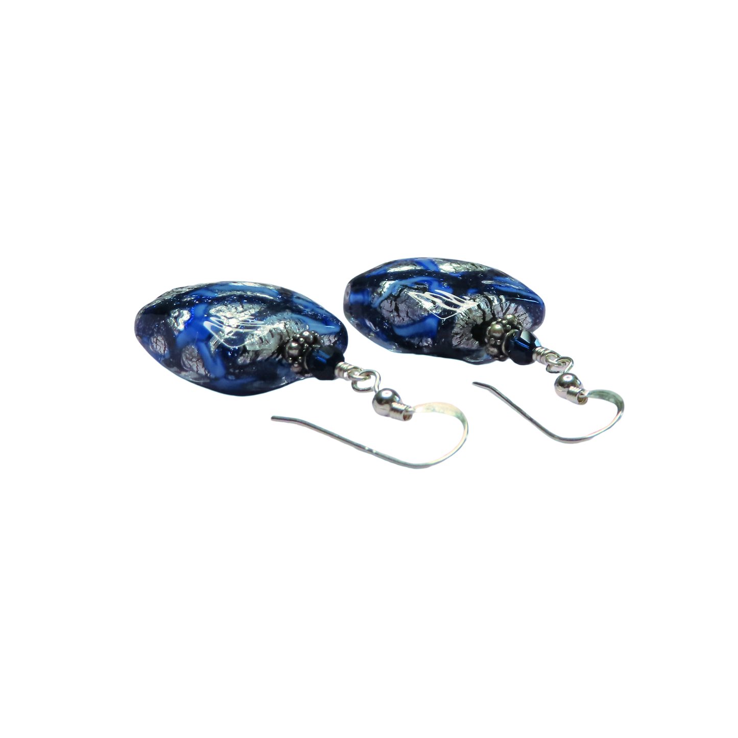 Murano Glass Cobalt Blue Chunky Square Silver Earrings