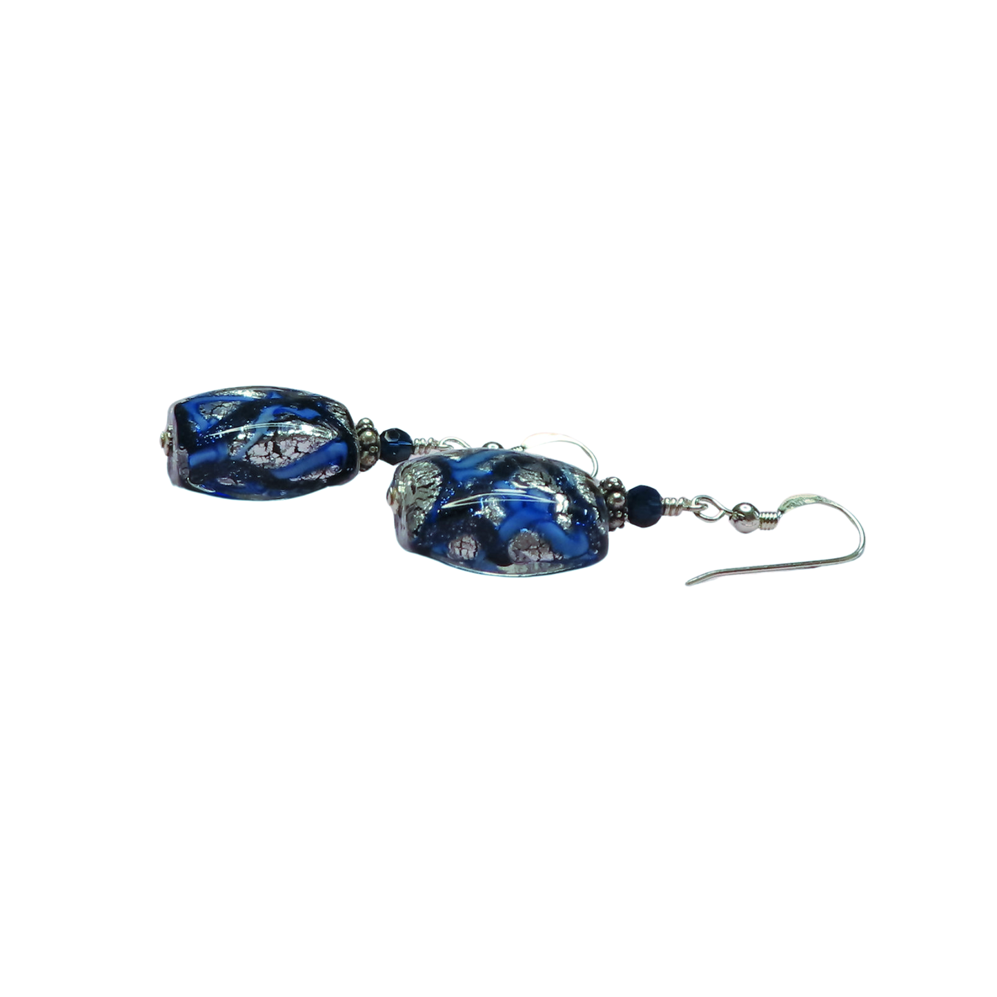 Murano Glass Cobalt Blue Chunky Square Silver Earrings