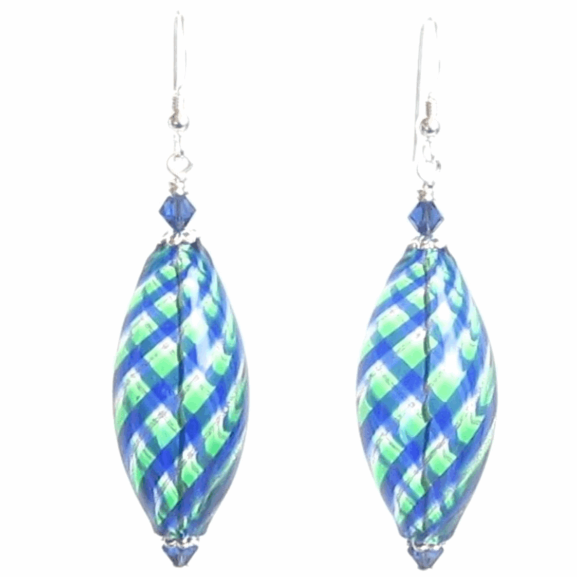 Murano Blown Glass Blue Green Long Oval Earrings - JKC Murano