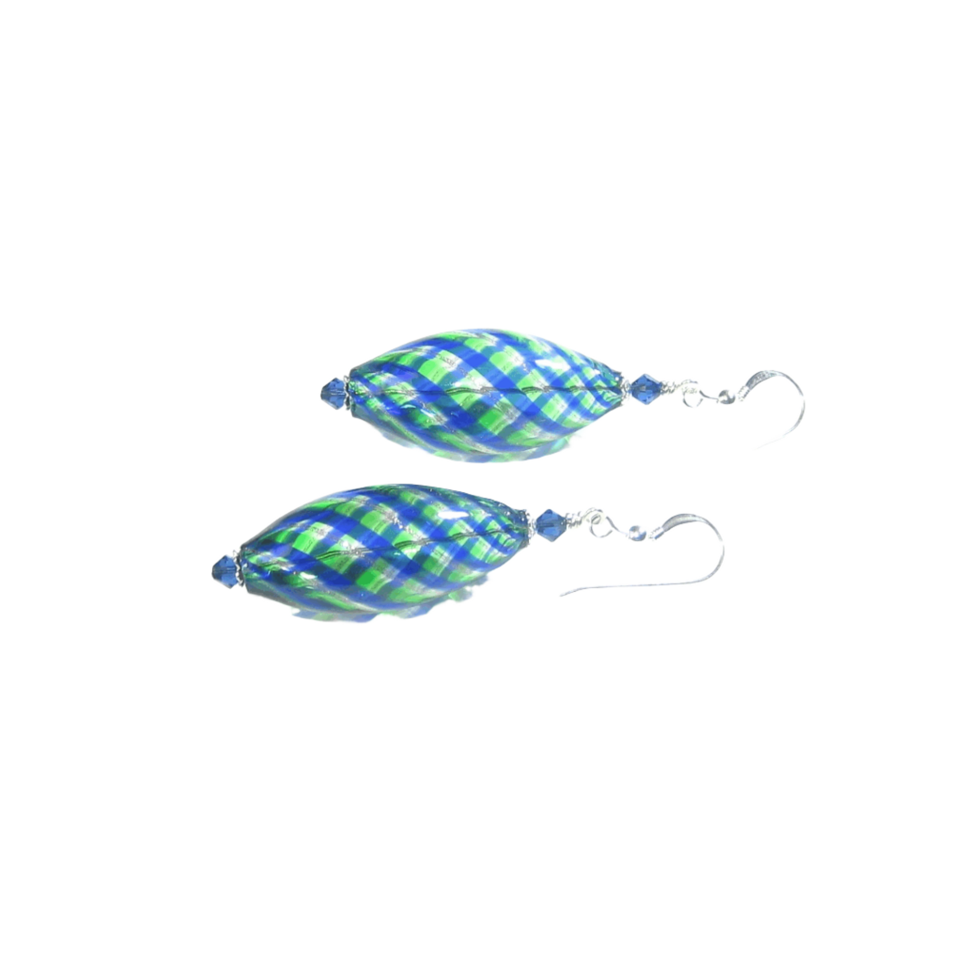 Murano Blown Glass Blue Green Long Oval Earrings - JKC Murano