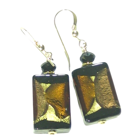 Murano Glass Black Brown Topaz Rectangle Gold Earrings – JKC Murano
