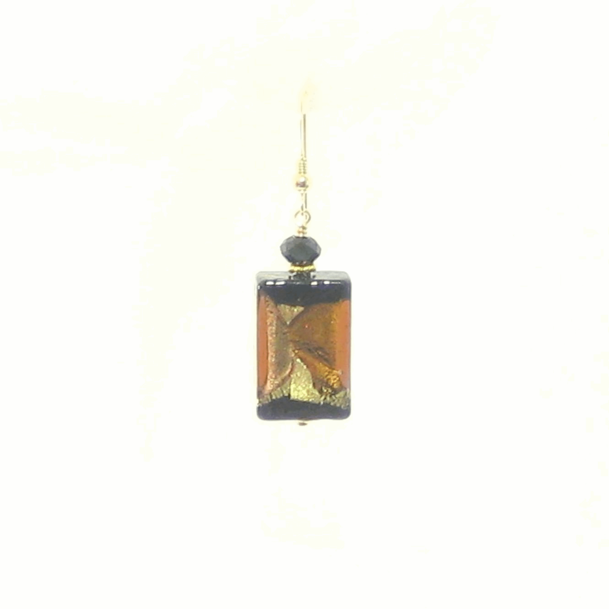 Murano Glass Black Brown Topaz Rectangle Gold Earrings - JKC Murano