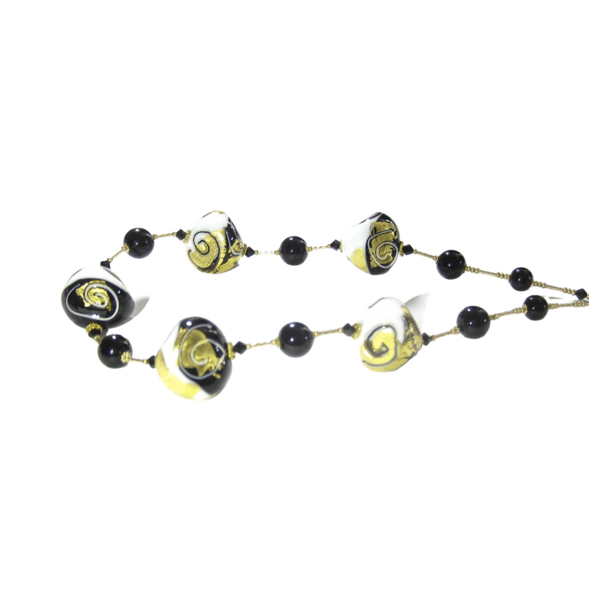 Murano Black White Swirl Chunky Abstract Gold Necklace - JKC Murano