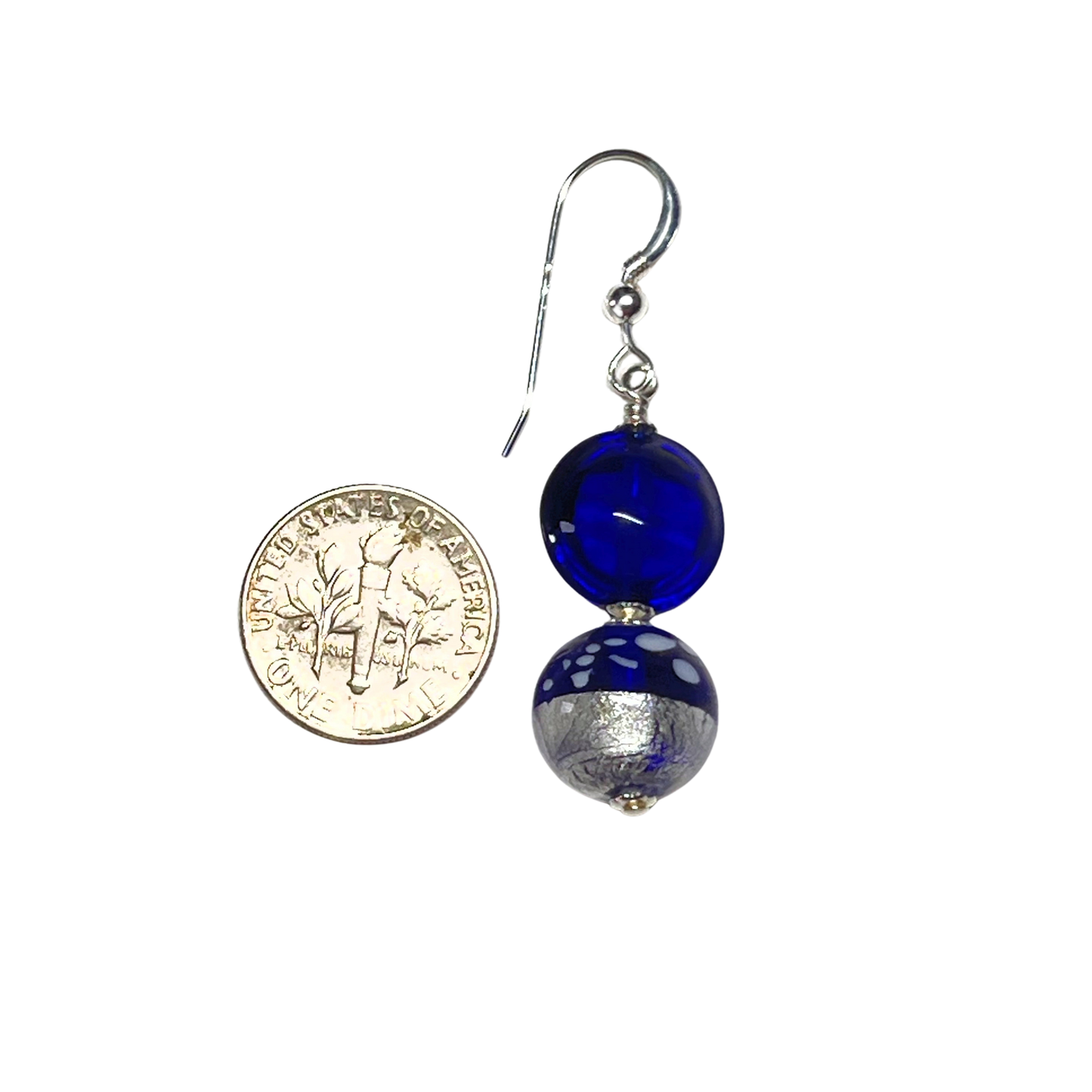 Murano Glass Cobalt Blue Dalmata Dangle Silver Earrings