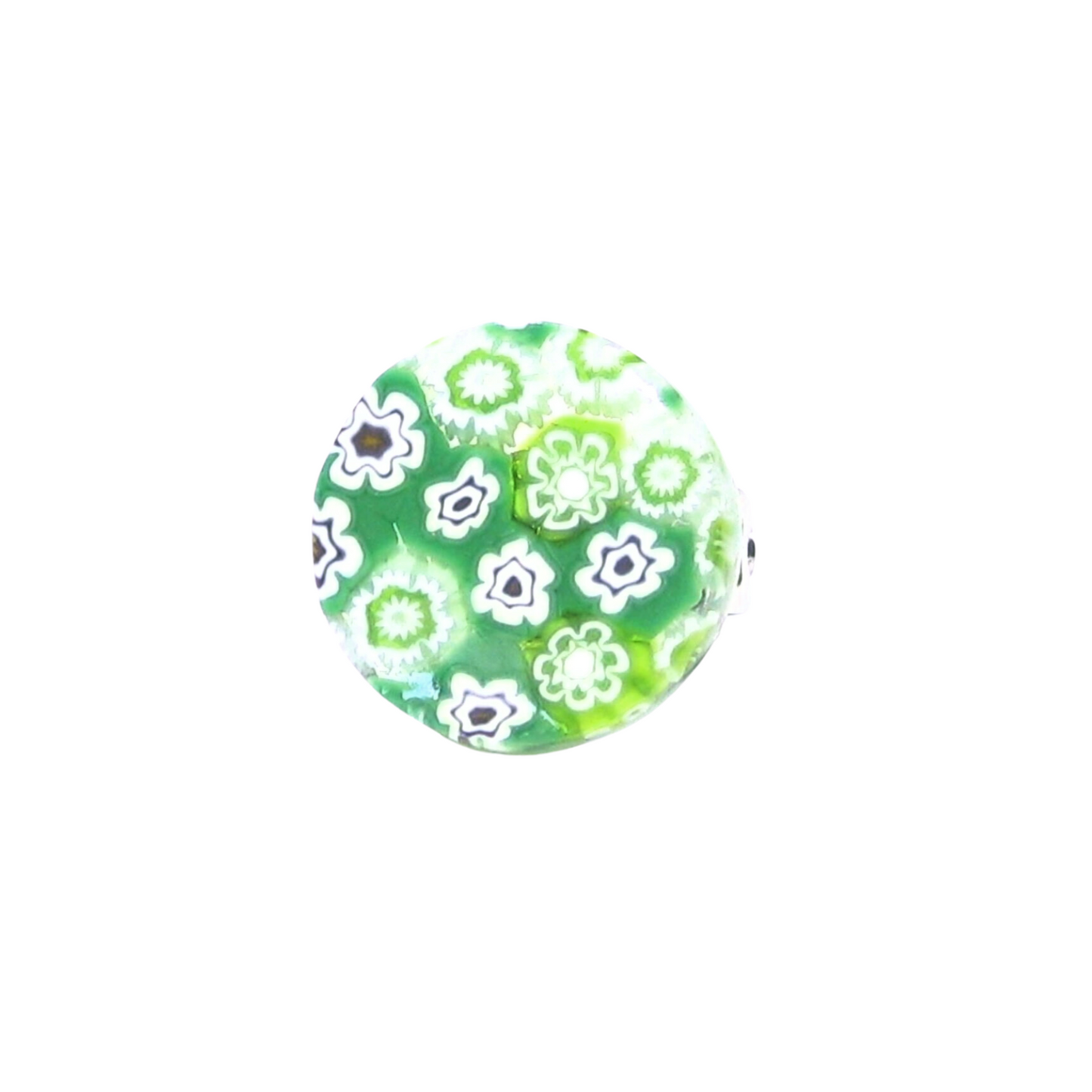 Murano Glass Green and White Large Millefiori Ring