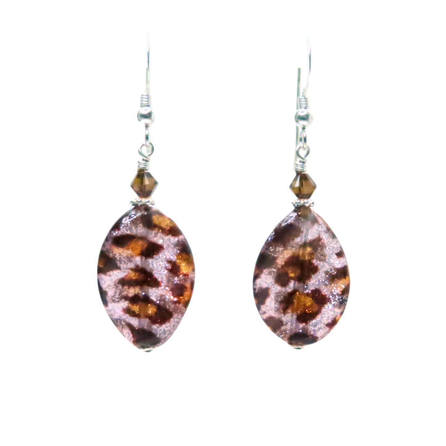 Italian Glass Leopard Twist Sparkle Sterling Silver Earrings - JKC Murano