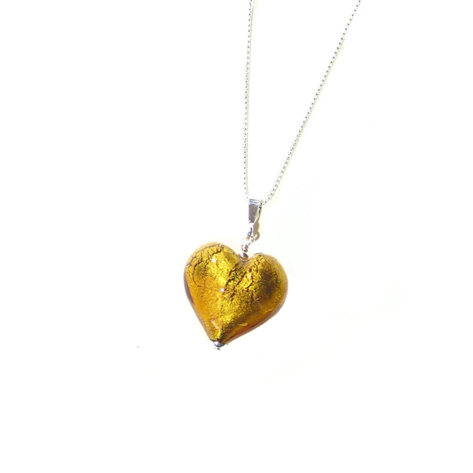 Murano Glass Topaz Amber Puffy Heart Pendant