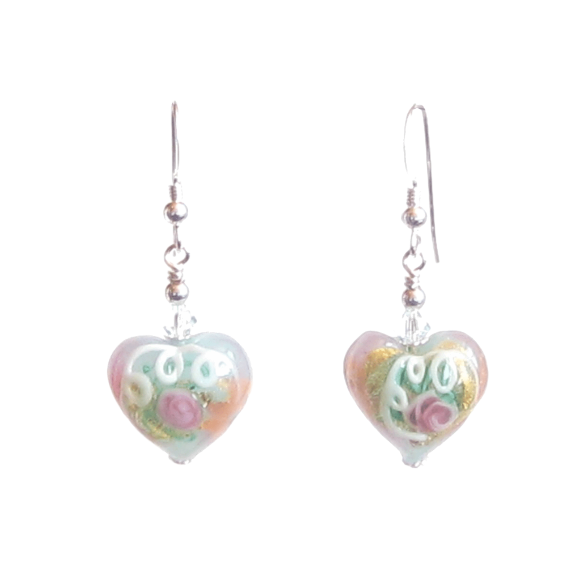 Murano Glass Aquamarine Heart Wedding Cake Silver Earrings - JKC Murano