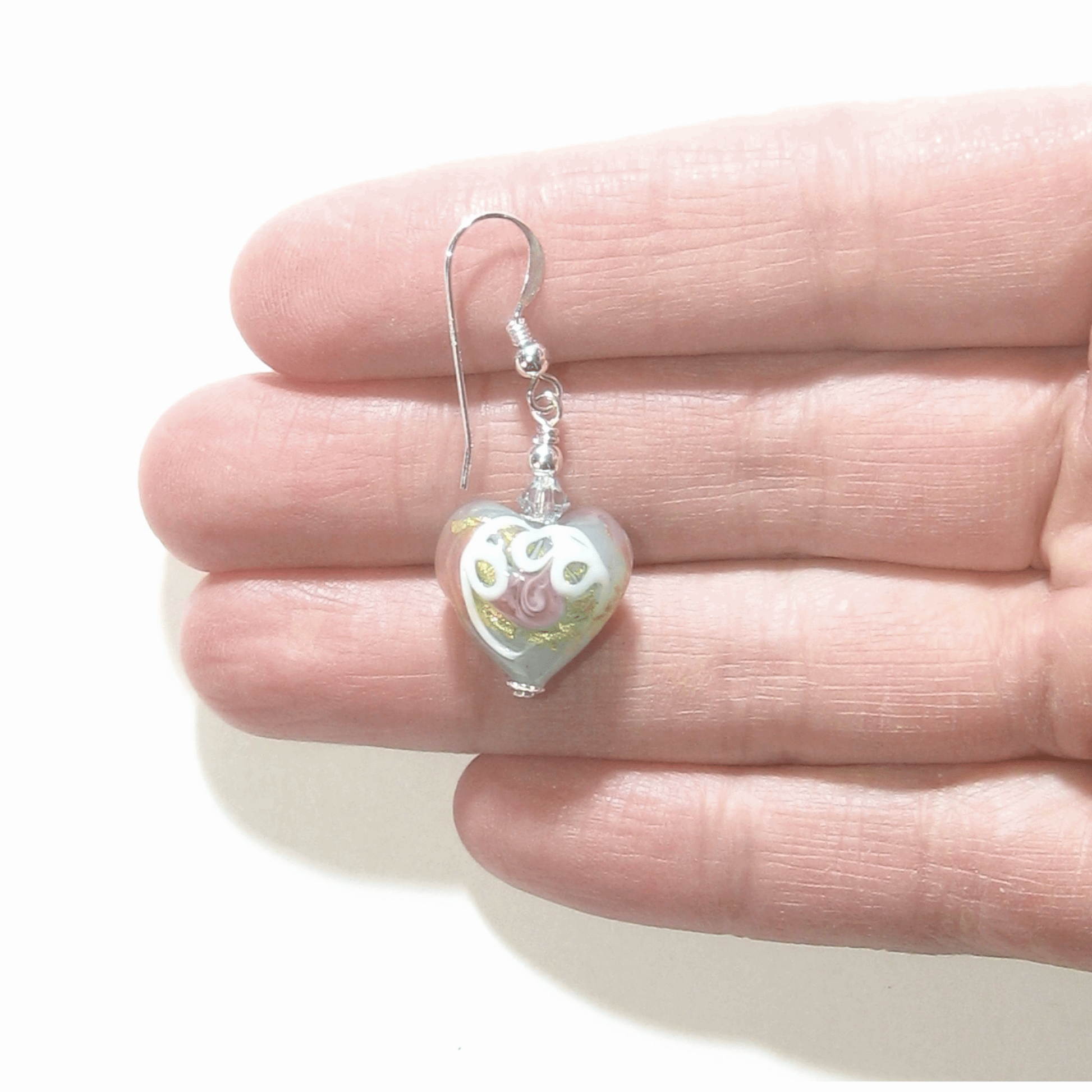 Murano Glass Aquamarine Heart Wedding Cake Silver Earrings - JKC Murano