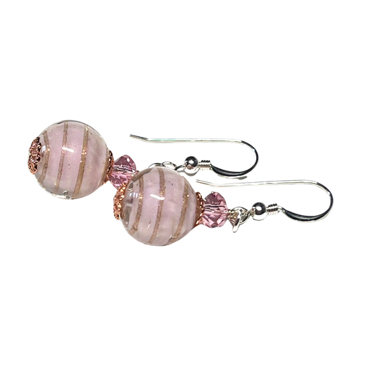 Murano Pale Pink Copper Ball Sterling Silver Earrings