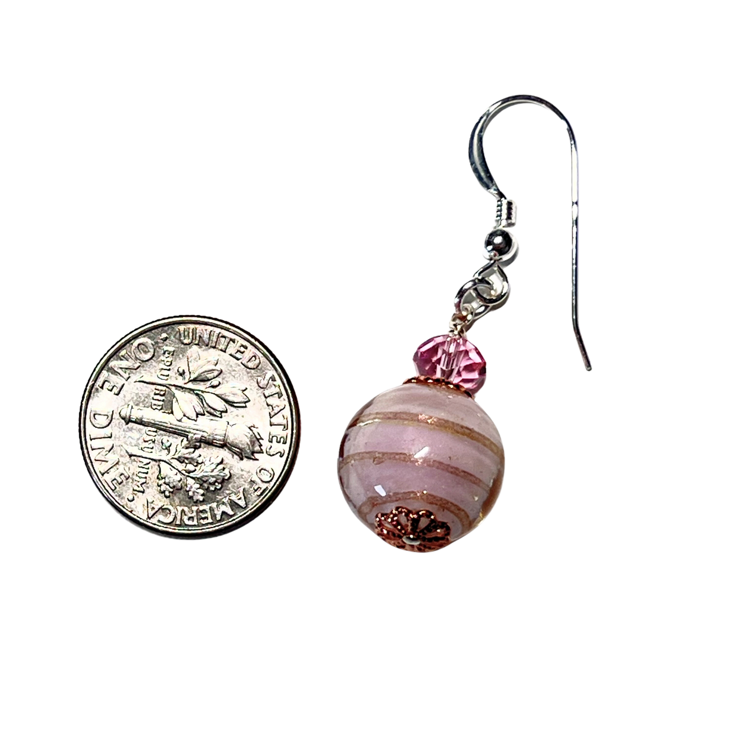 Murano Pale Pink Copper Ball Sterling Silver Earrings