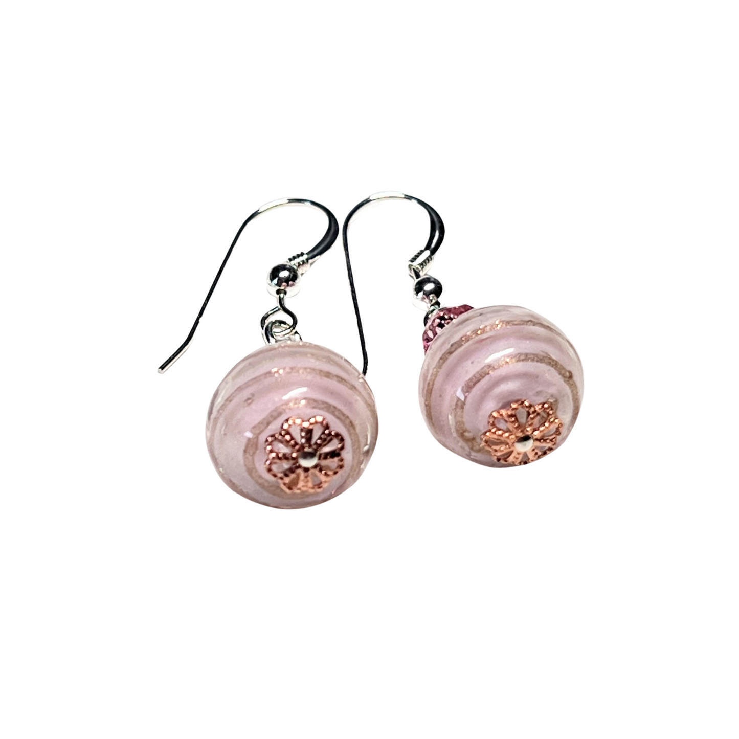 Murano Pale Pink Copper Ball Sterling Silver Earrings