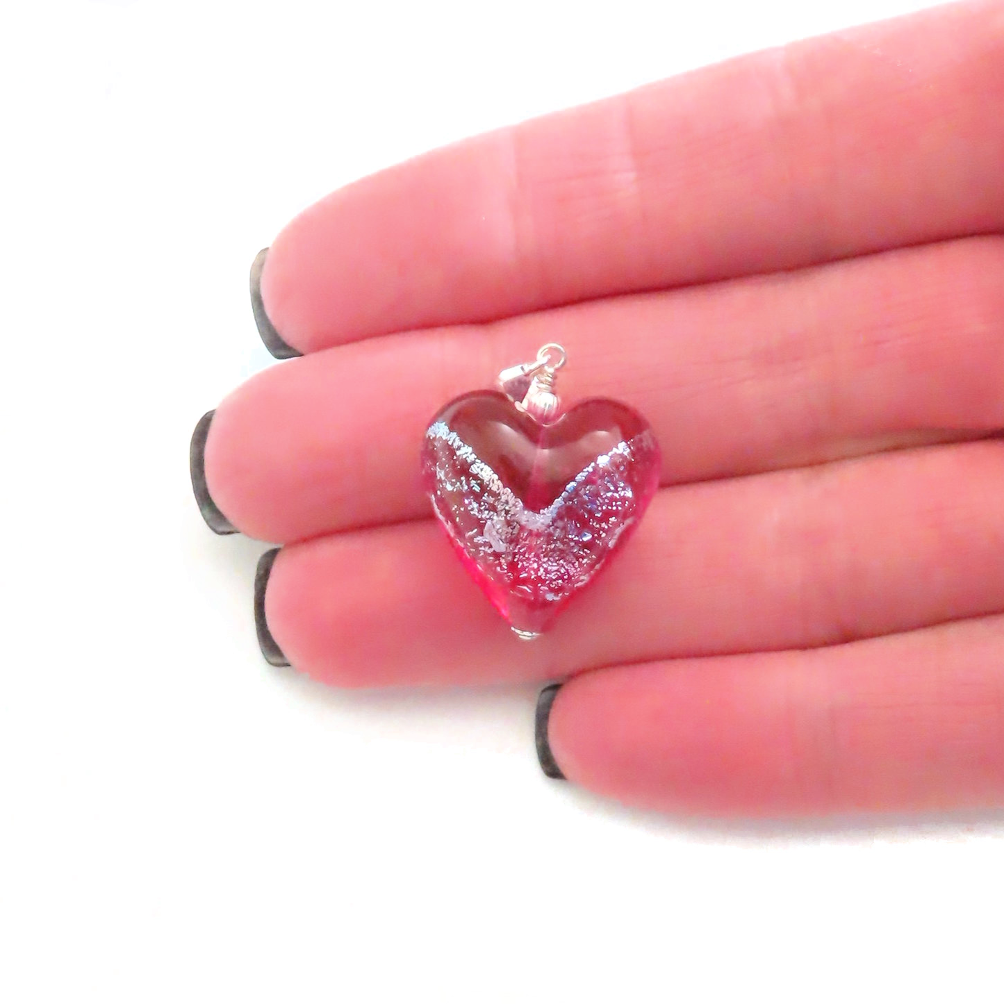 Murano Glass Pink Dichroic Heart Pendant