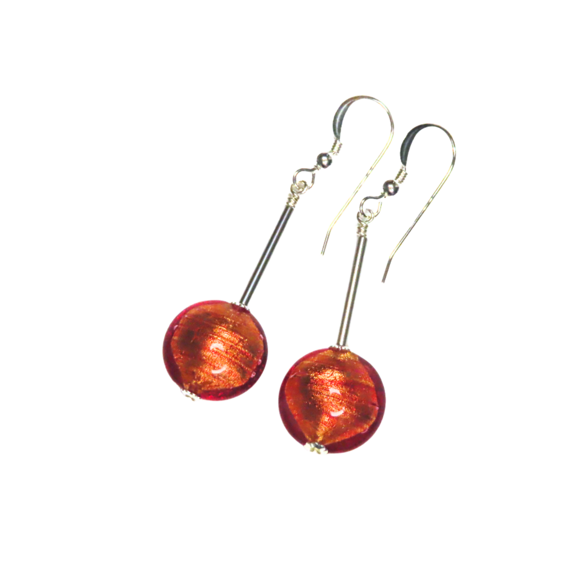 Murano glass pink disc drop silver earrings