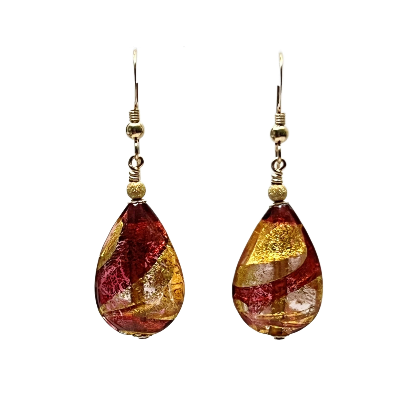 Murano glass peach pink teardrop gold earrings by JKC Murano