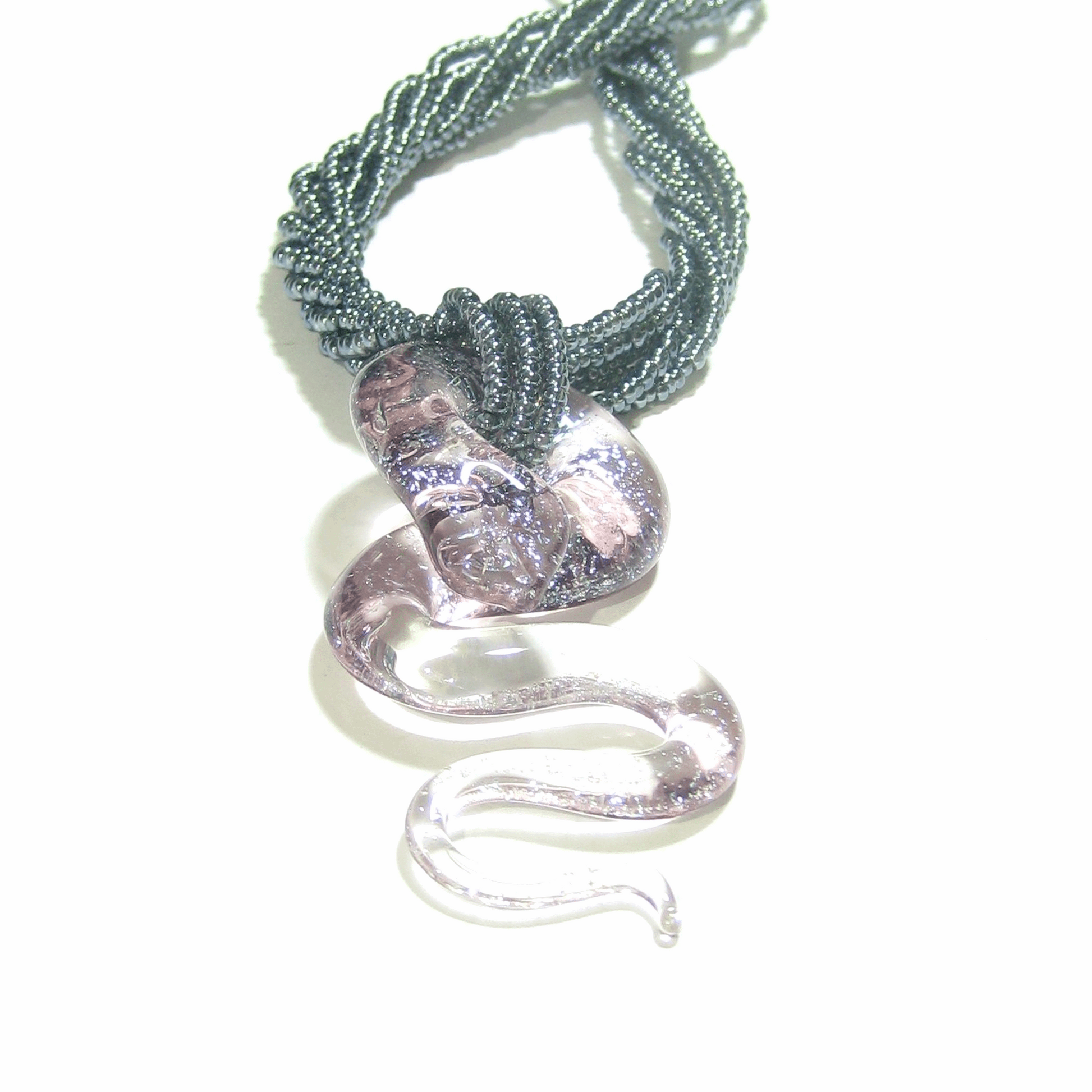 Murano Glass Amethyst Dichroic Snake Pendant Necklace - JKC Murano