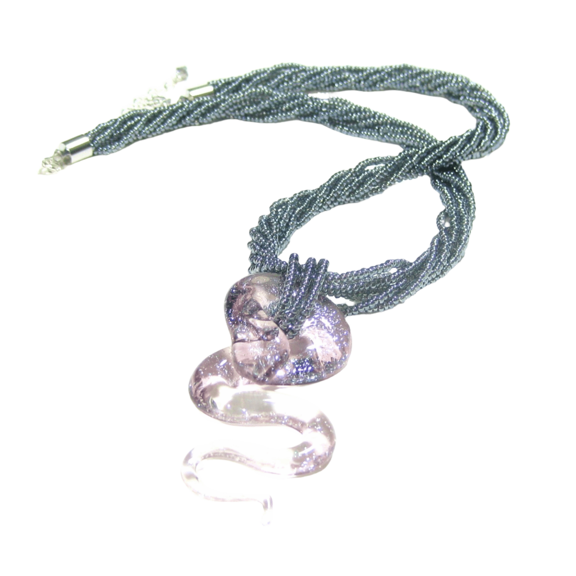 Murano Glass Amethyst Dichroic Snake Pendant Necklace - JKC Murano