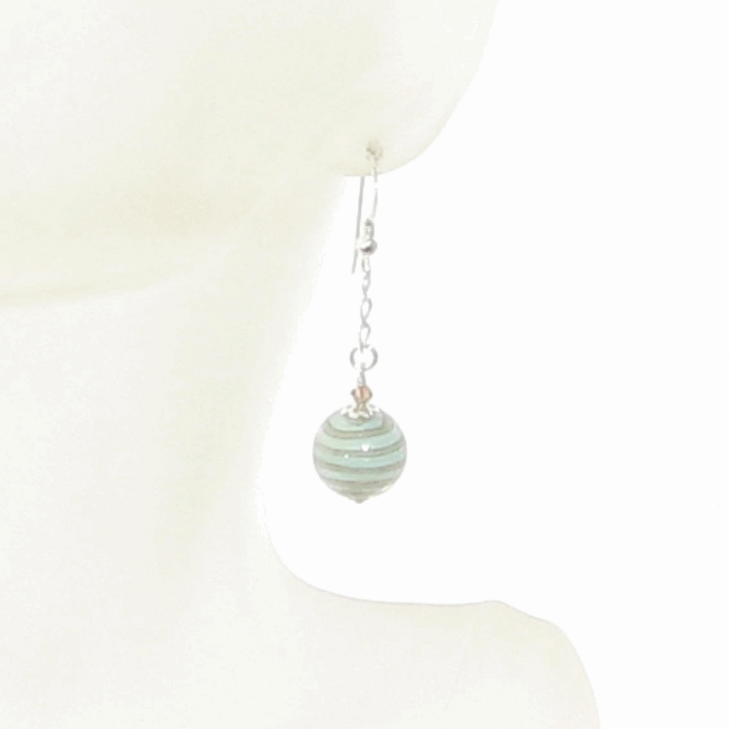 Murano Glass Aquamarine Copper Ball Dangle Silver Earrings - JKC Murano