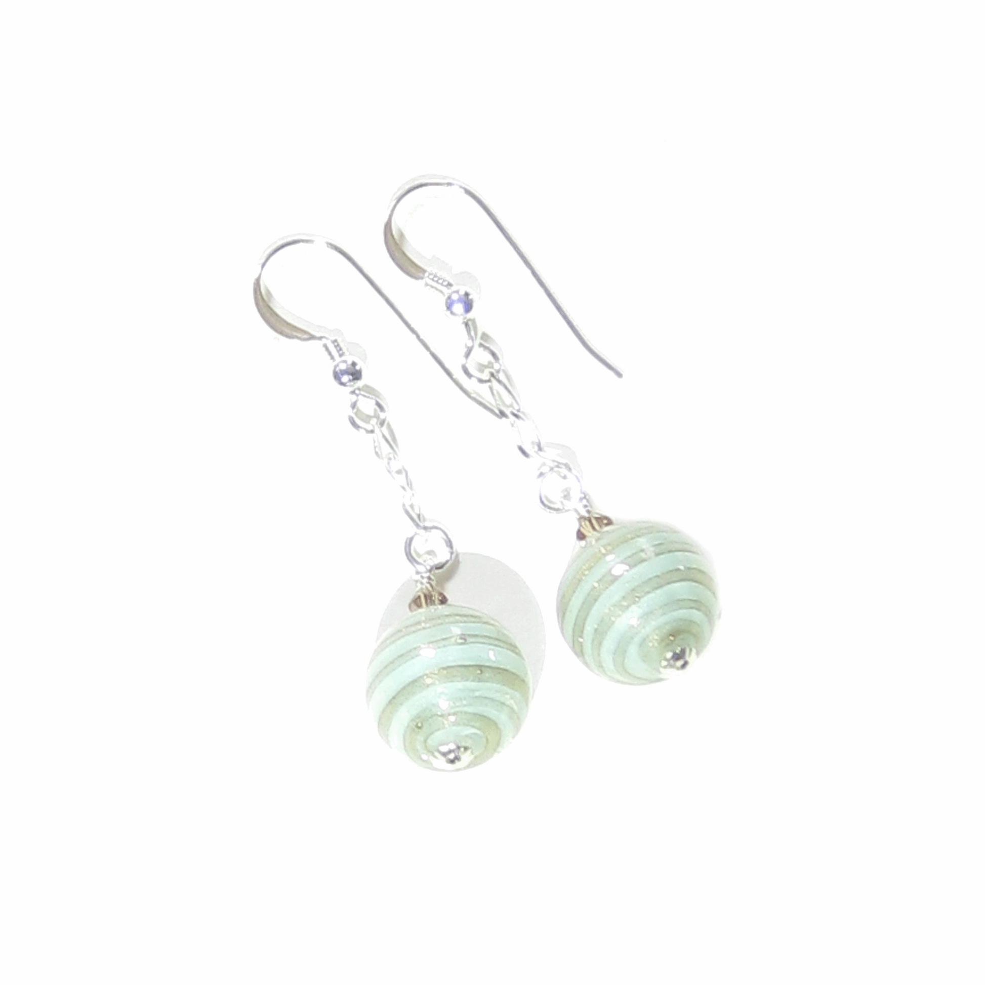 Murano Glass Aquamarine Copper Ball Dangle Silver Earrings - JKC Murano