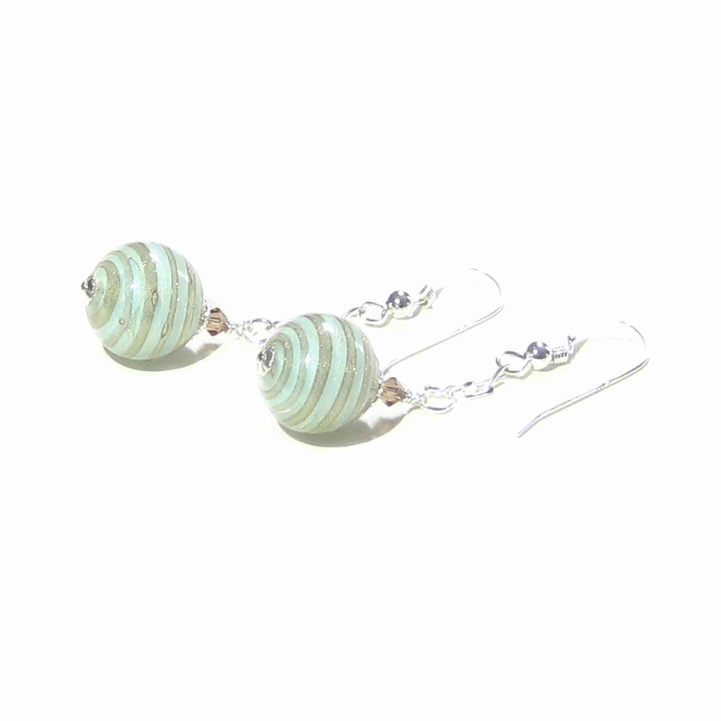 Murano Glass Aquamarine Copper Ball Dangle Silver Earrings - JKC Murano