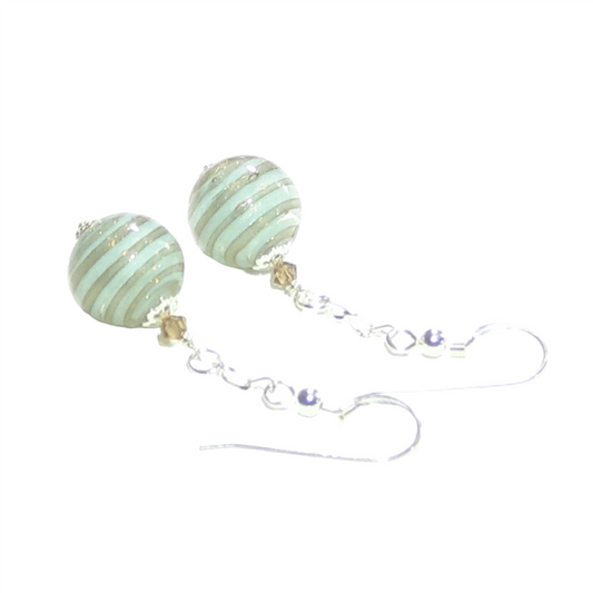 Murano Glass Aquamarine Copper Ball Dangle Silver Earrings - JKC Murano