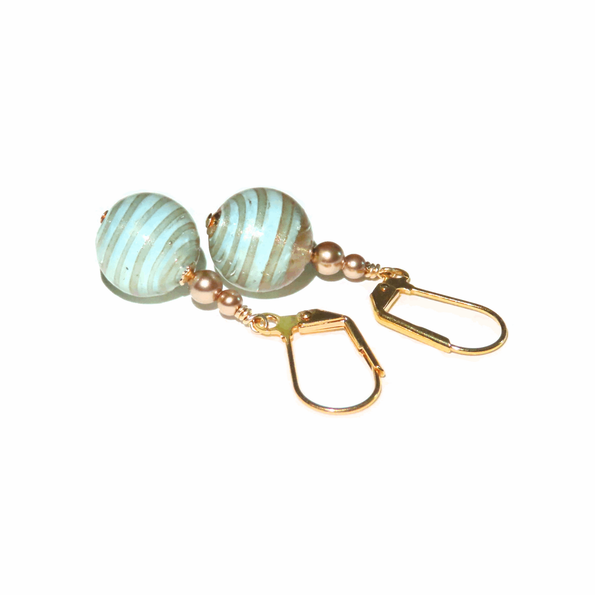 Murano Glass Aquamarine Ball Drop Gold Earrings, Venetian Jewelry