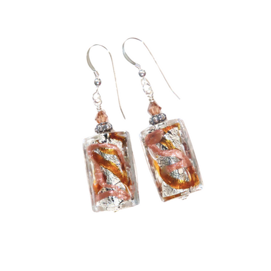 Murano Glass Monet Topaz Rectangle Sterling Silver Earrings