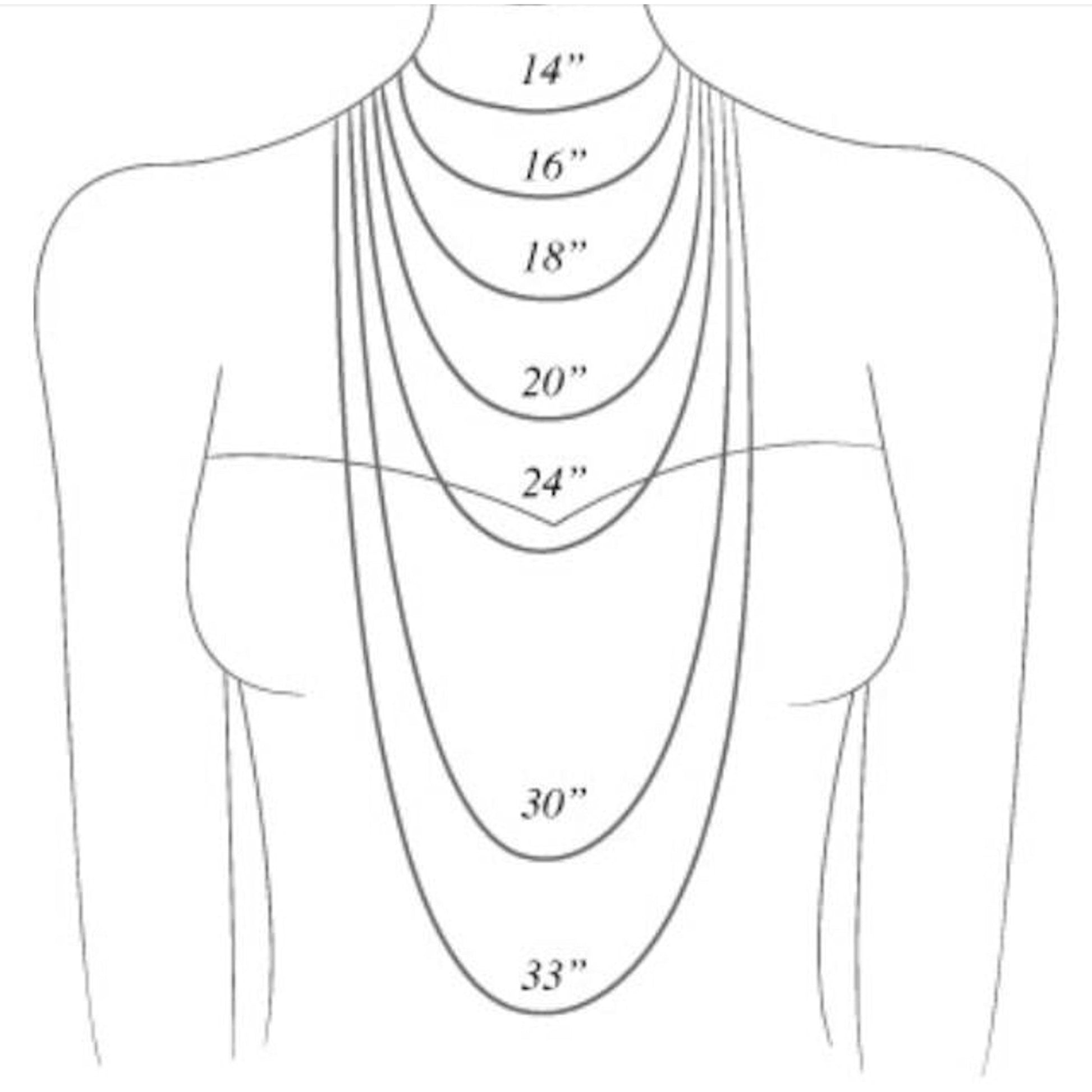 a drawing of a woman's torso with a number of necklace lengths