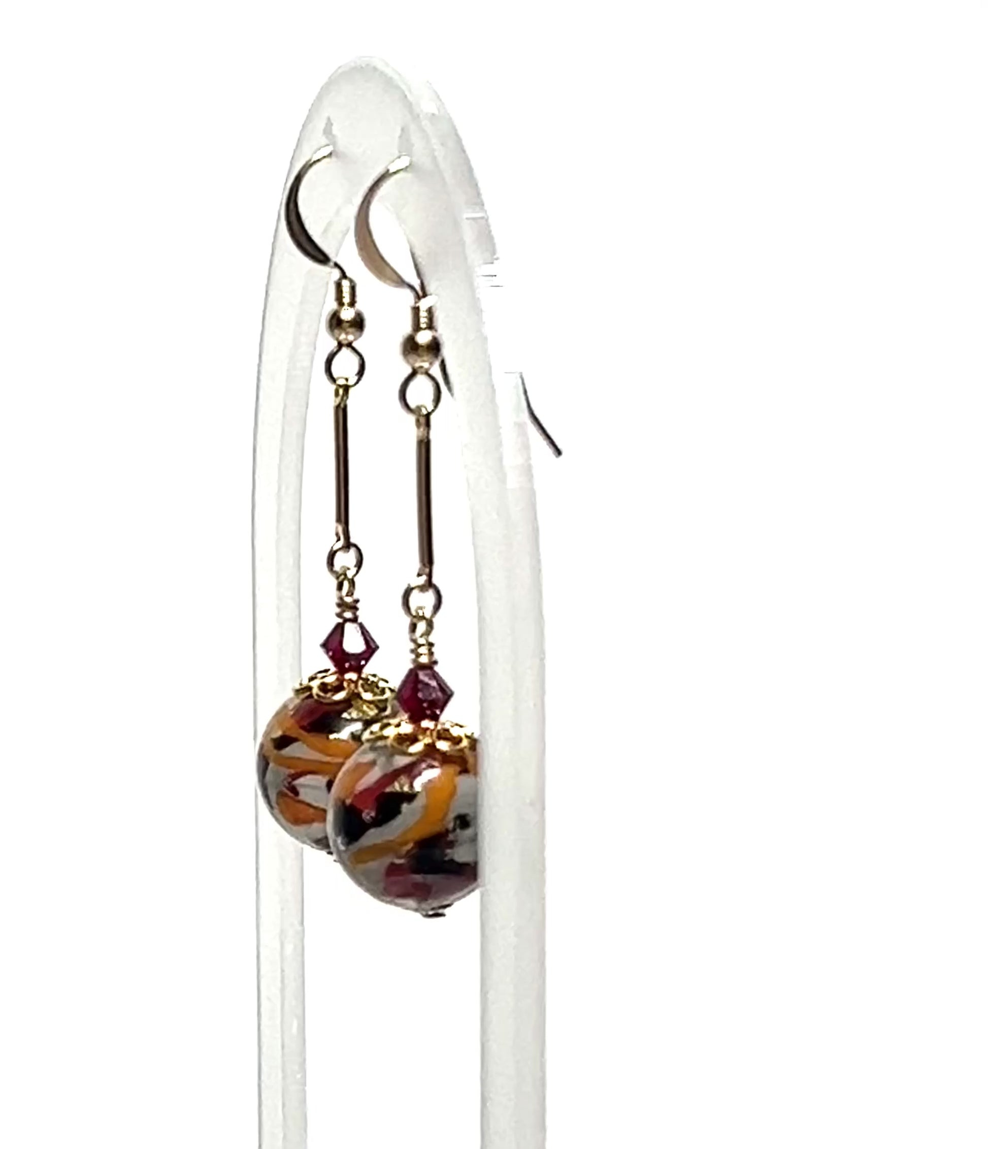 murano red gray ball earring video