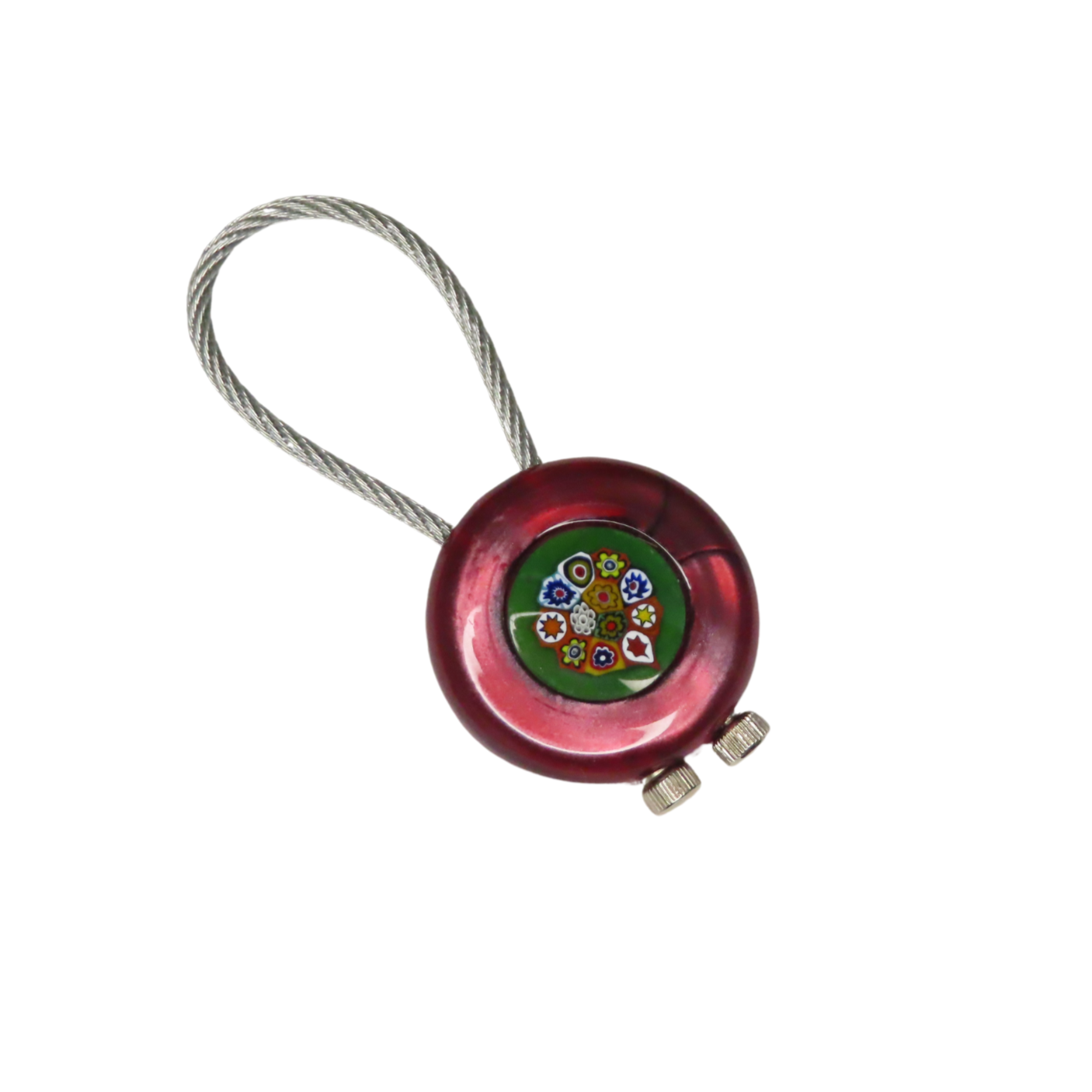 Murano Glass Red Pearl Green Millefiori Keychain