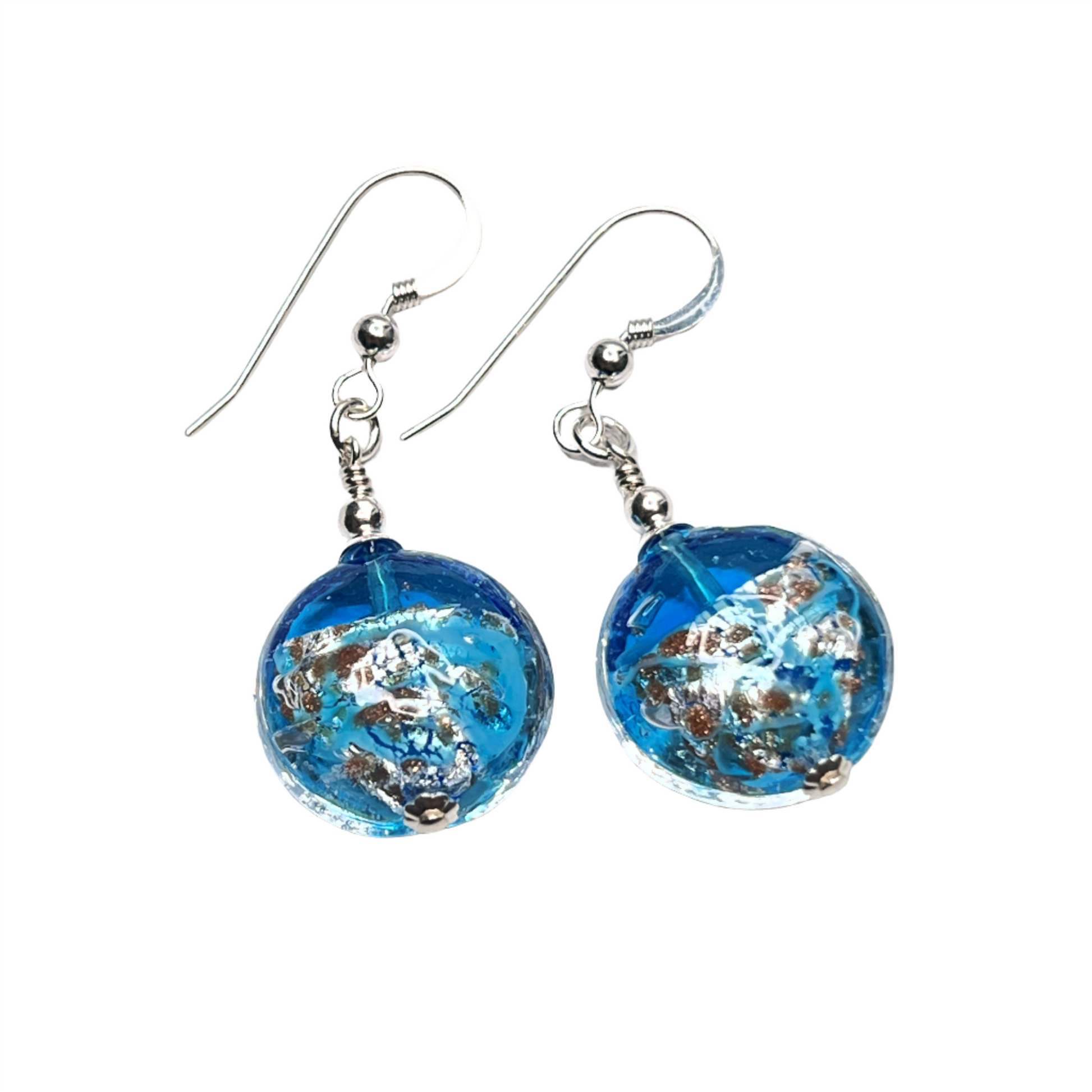 Murano glass aqua splash disc earrings by JKC Murano