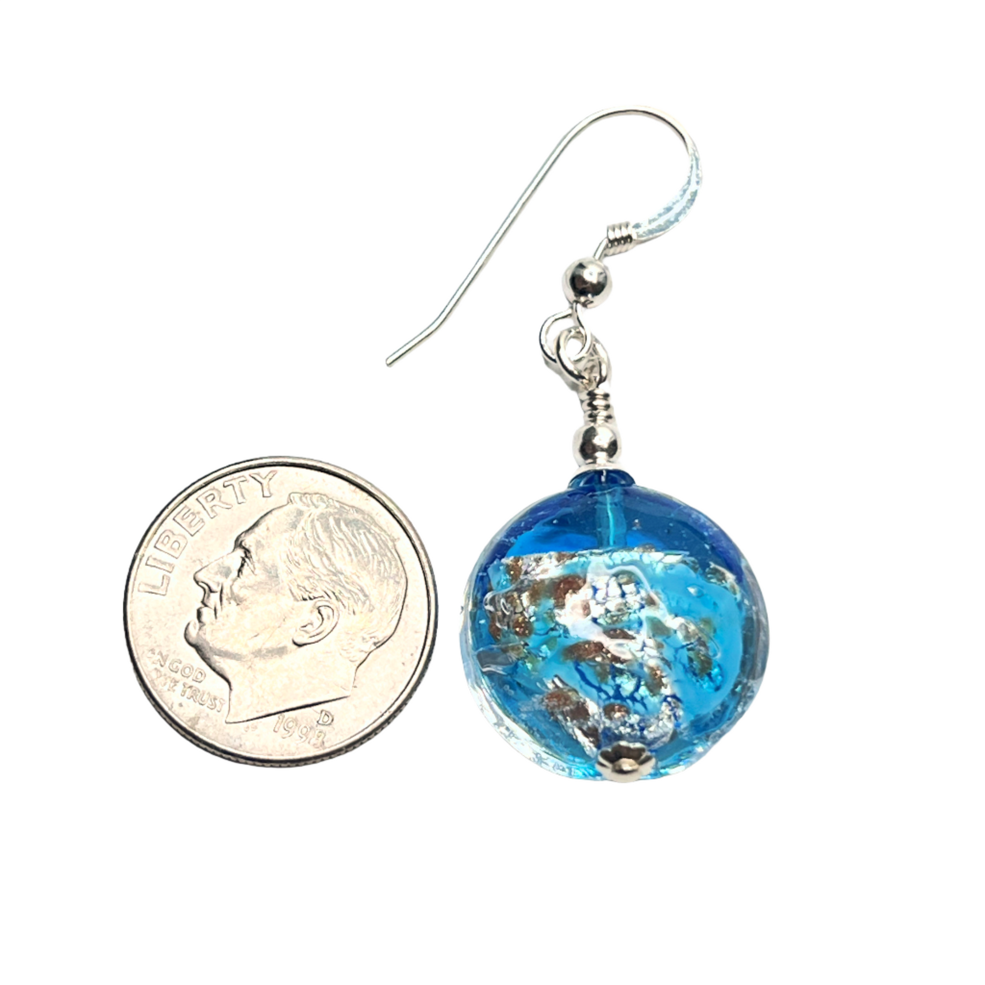 Murano glass aqua splash disc earrings by JKC Murano