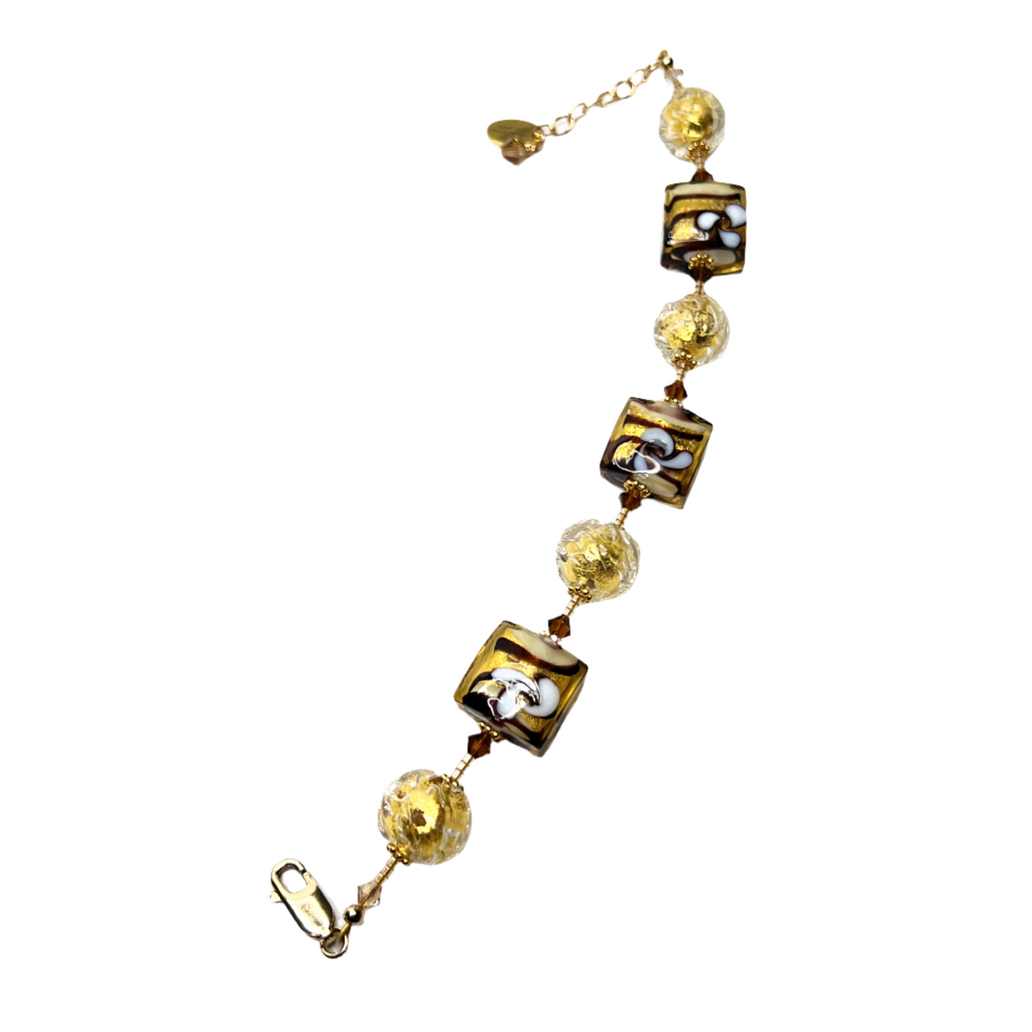 Murano glass  brown gold square flower bracelet by JKC Murano