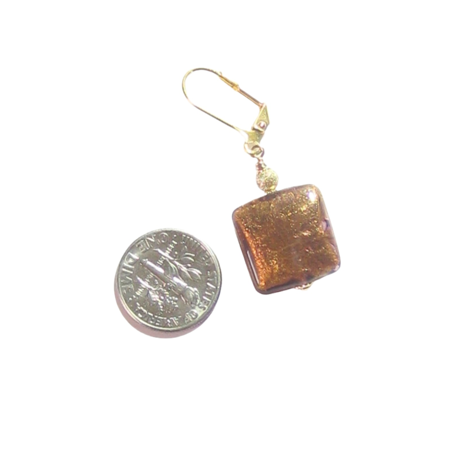 Murano Glass Brown Square Gold Earrings - JKC Murano