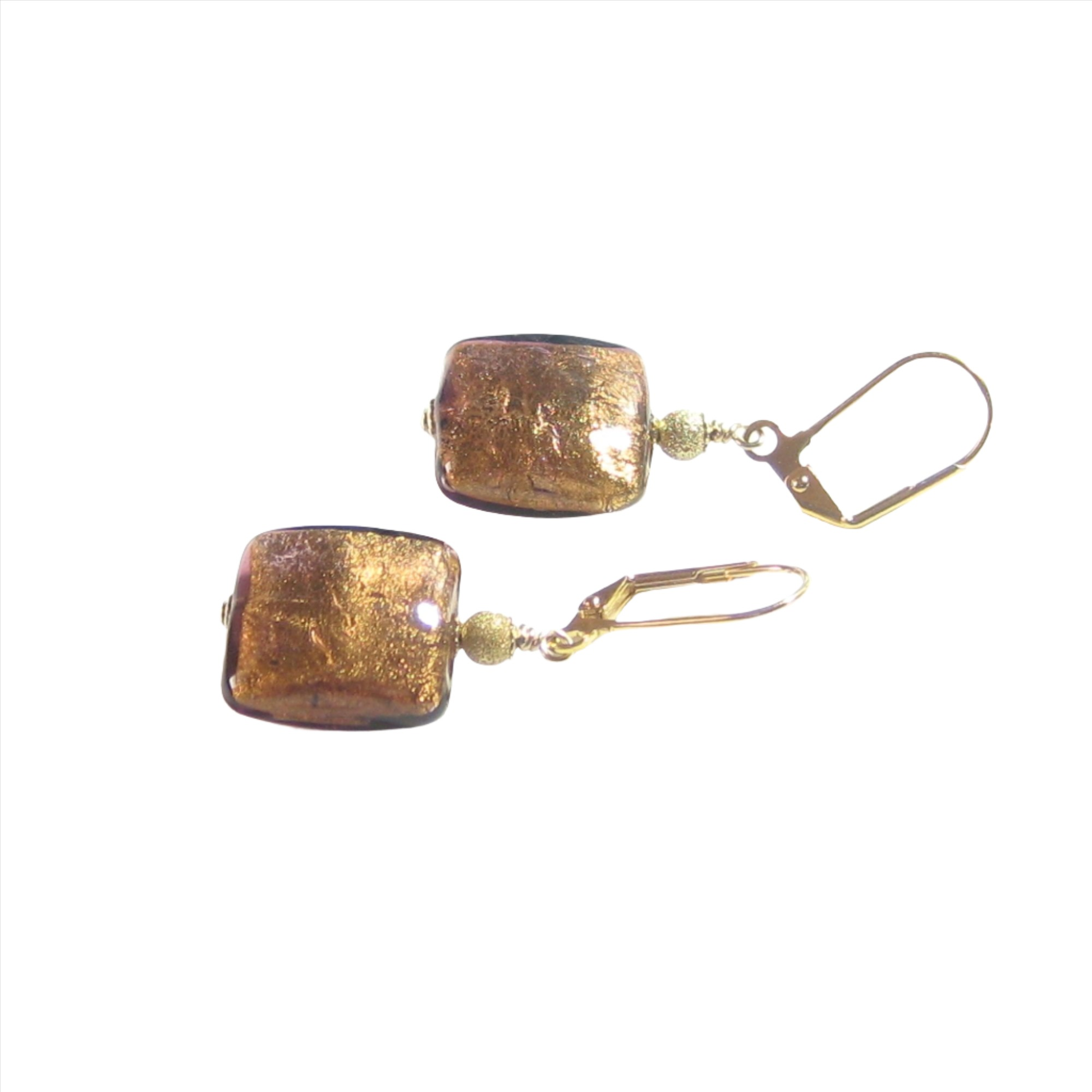 Murano Glass Brown Square Gold Earrings - JKC Murano
