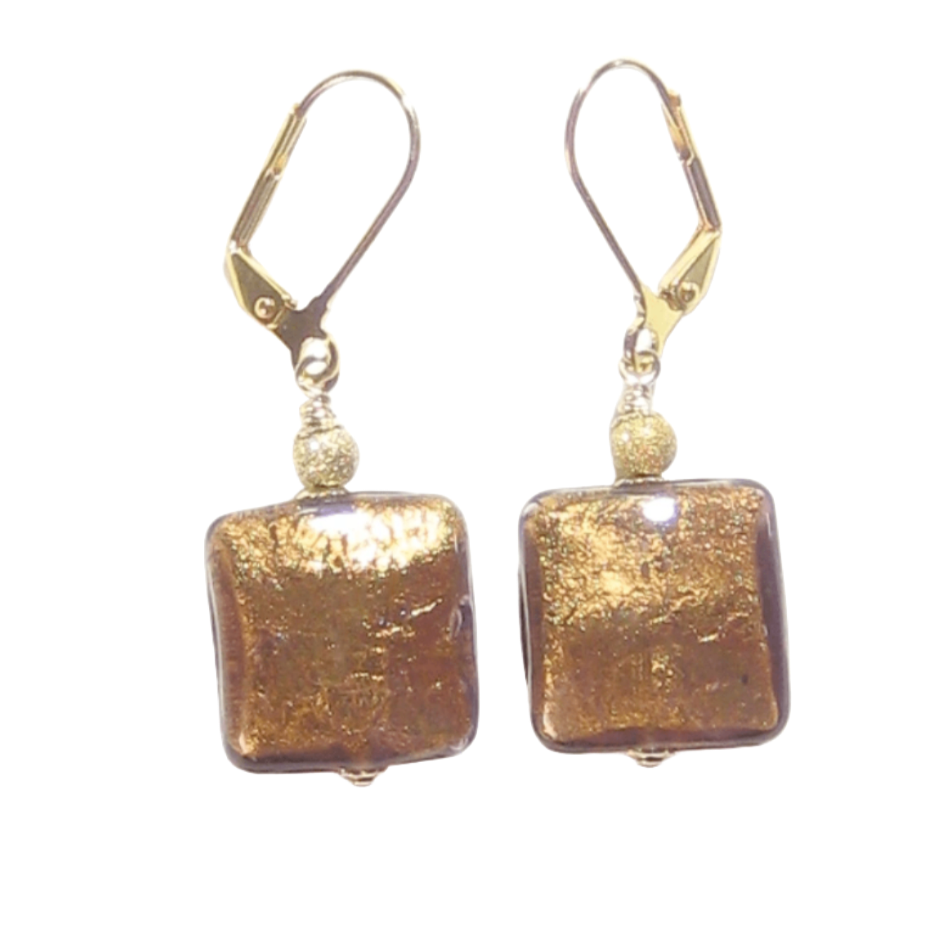 Murano Glass Brown Square Gold Earrings - JKC Murano