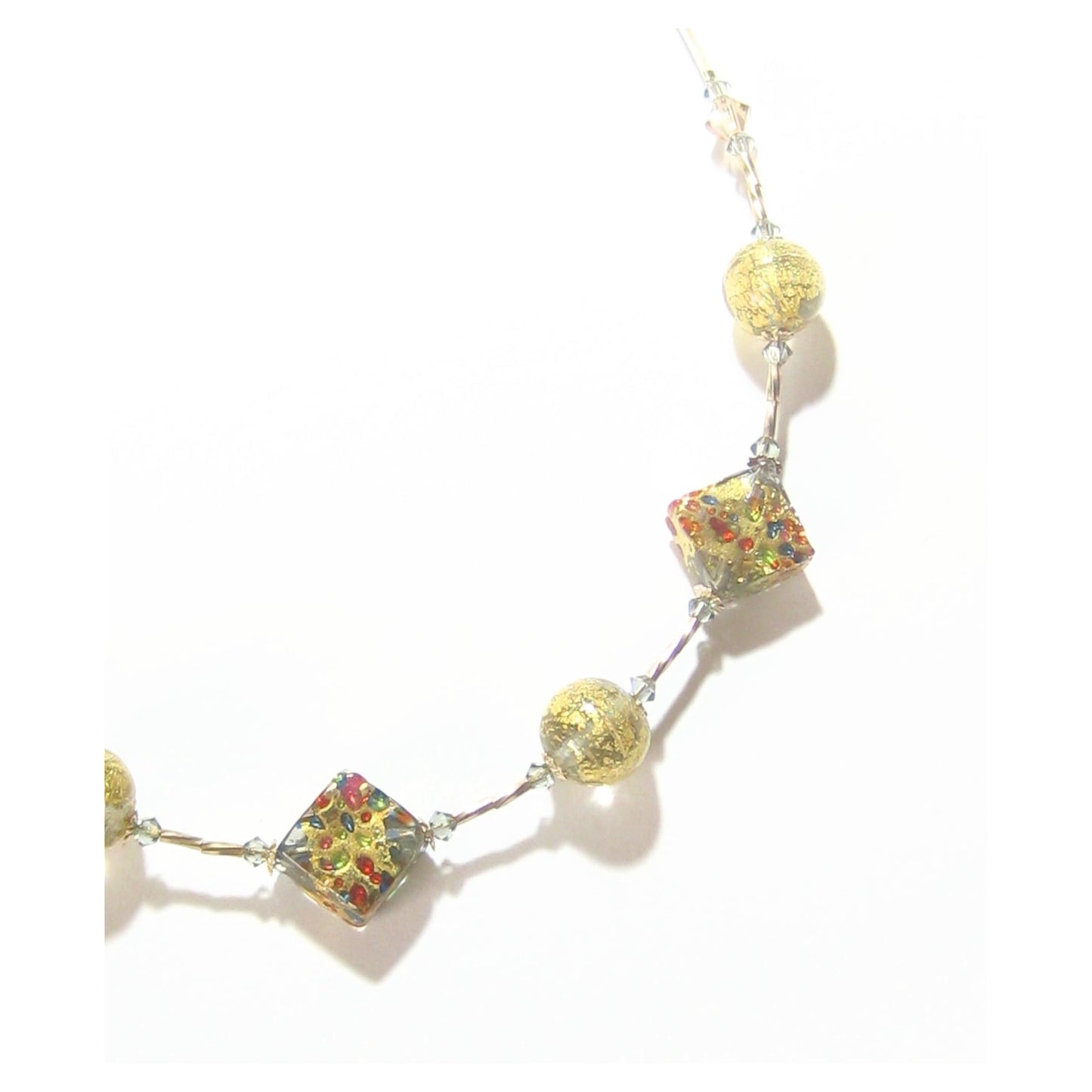 Murano Glass Colorful Diamond Gold Necklace - JKC Murano