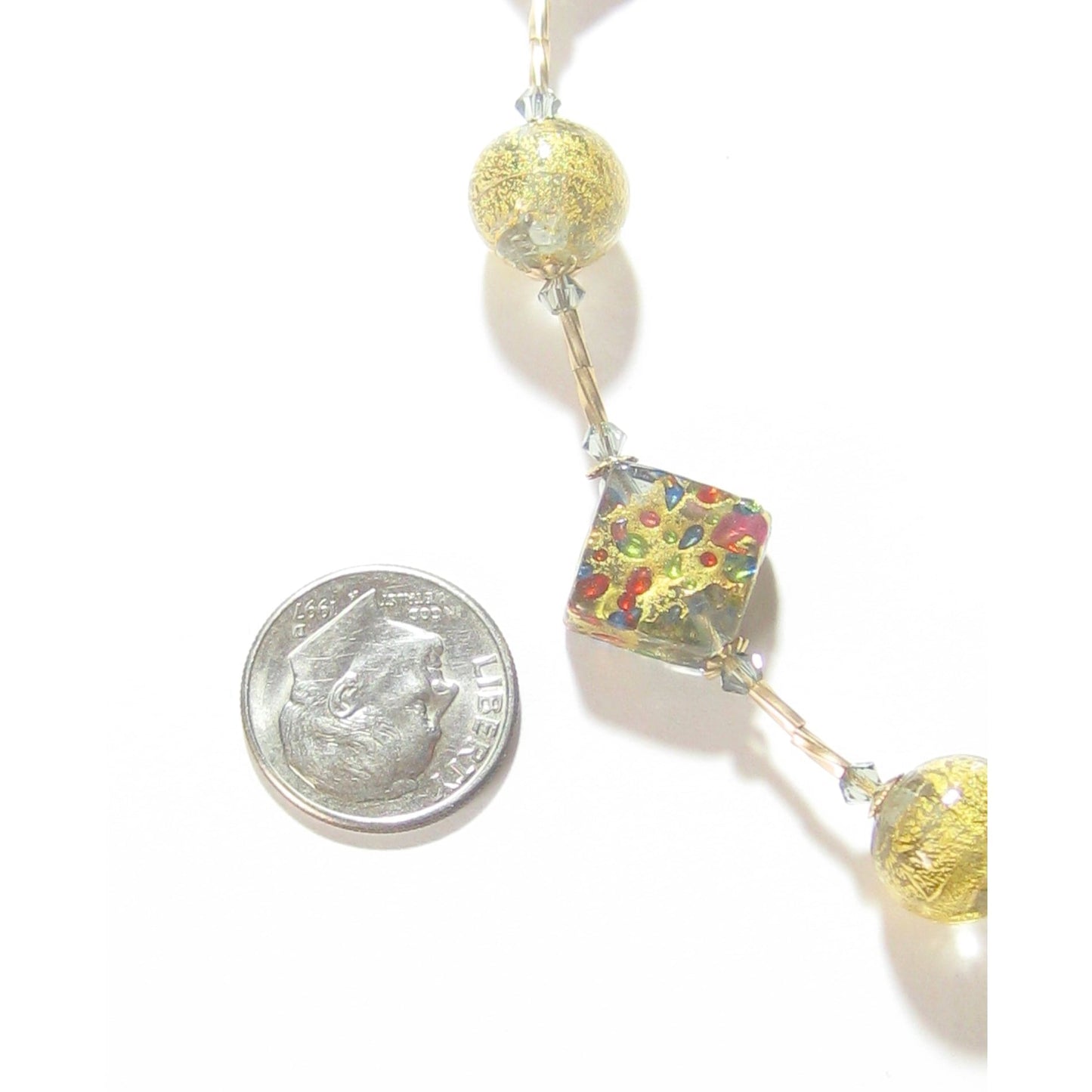 Murano Glass Colorful Diamond Gold Necklace - JKC Murano