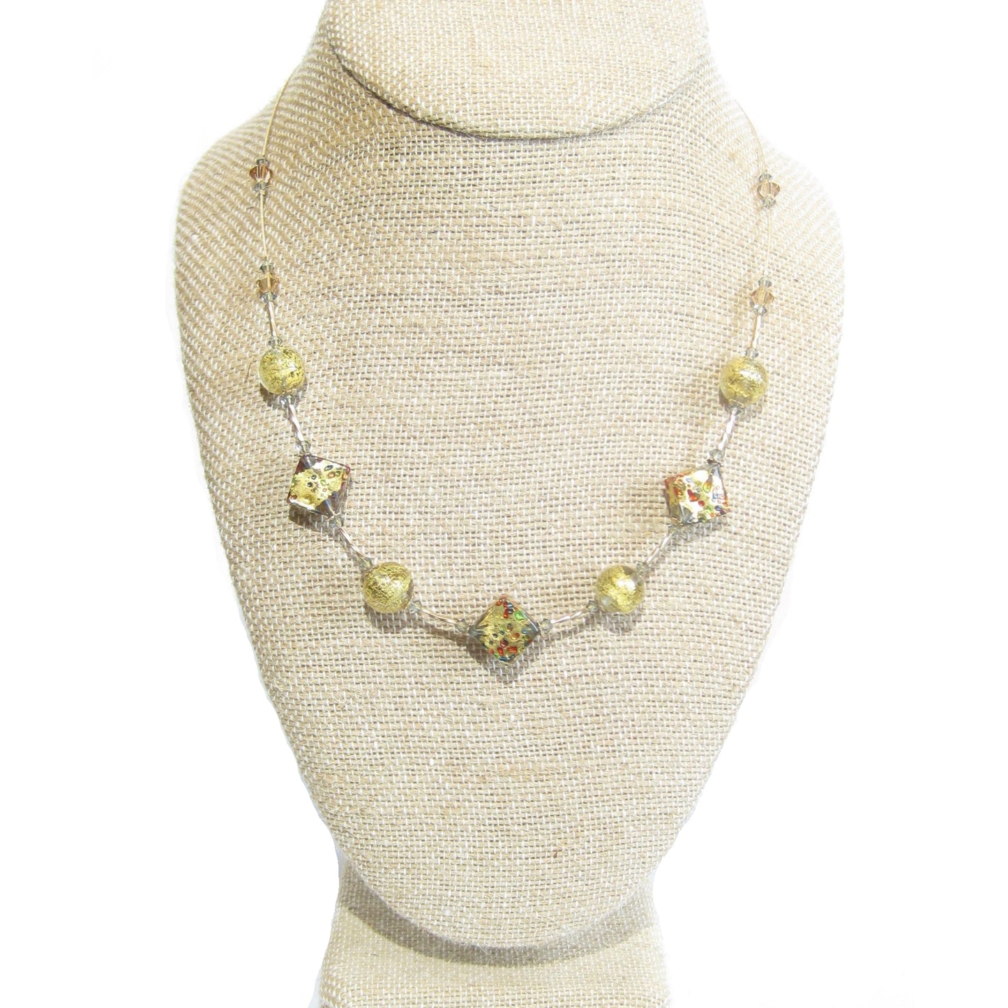 Murano Glass Colorful Diamond Gold Necklace - JKC Murano