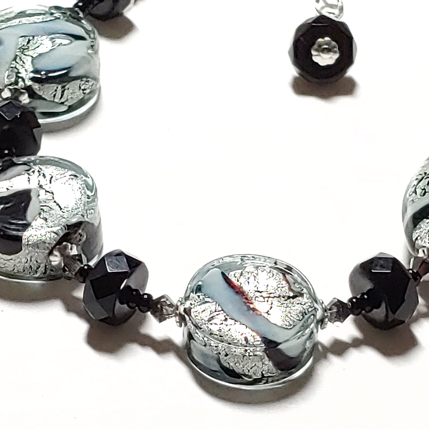 Murano Glass Black White Swirl Silver Bracelet - JKC Murano