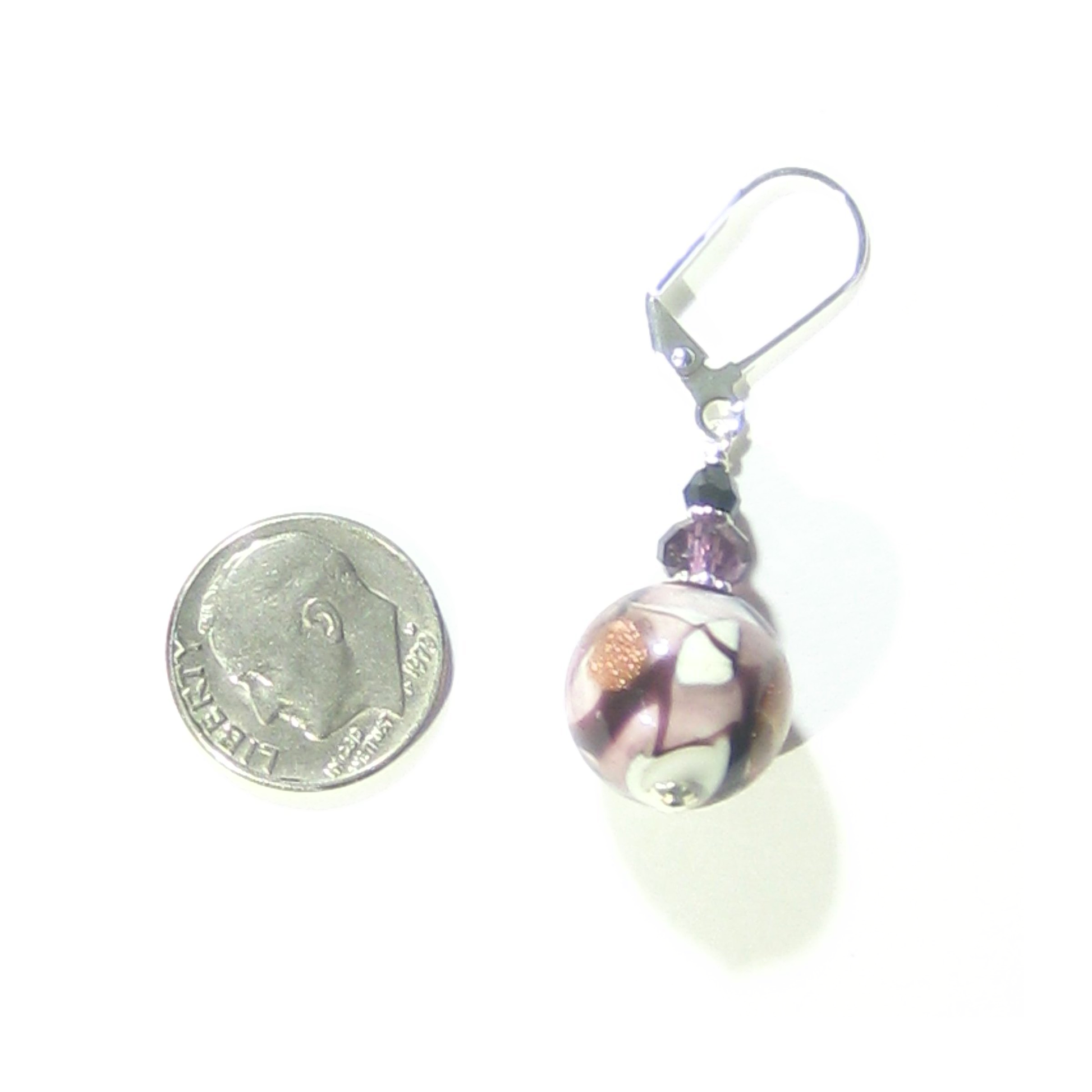 Murano Glass Purple White Swirl Ball Sterling Silver Earrings - JKC Murano