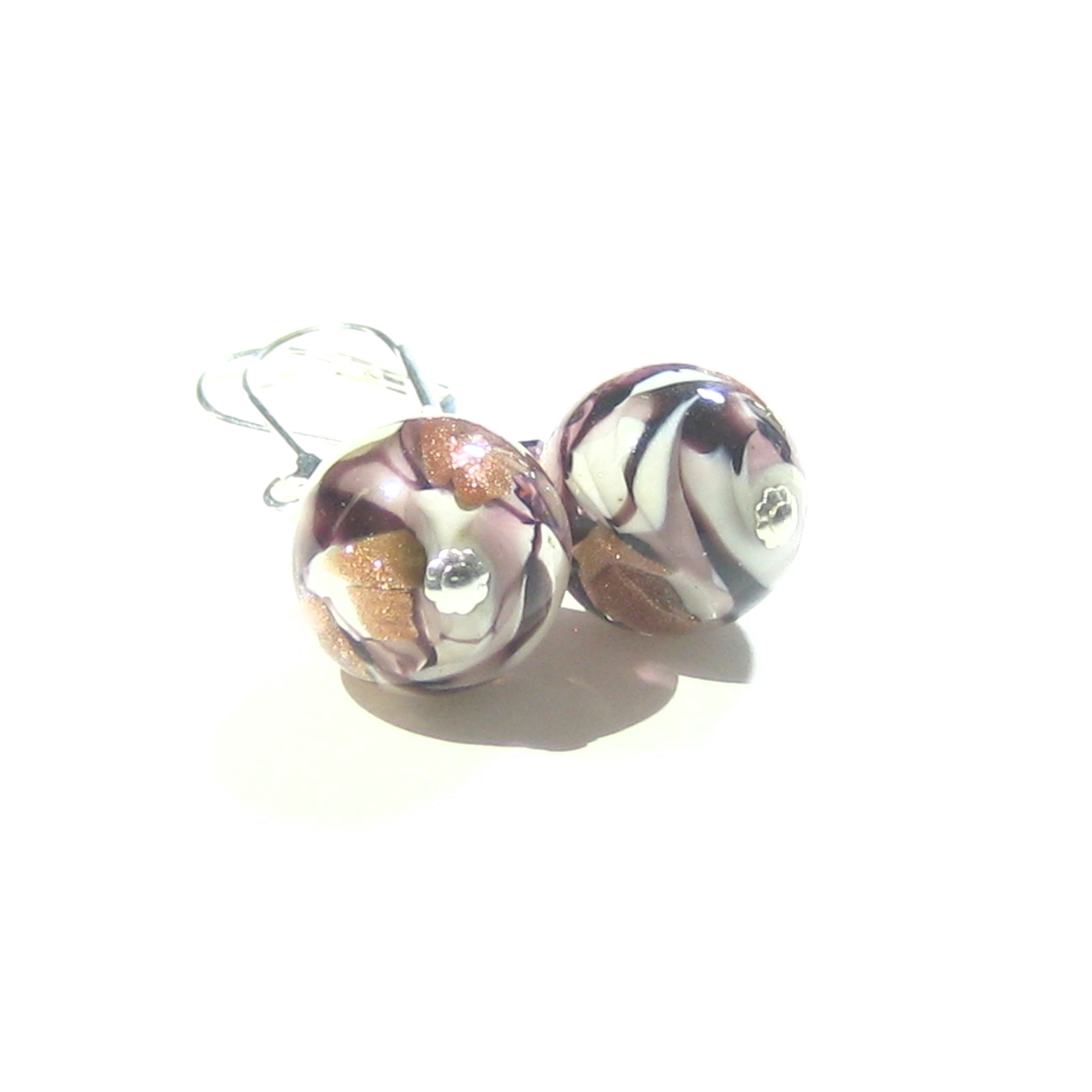 Murano Glass Purple White Swirl Ball Sterling Silver Earrings - JKC Murano