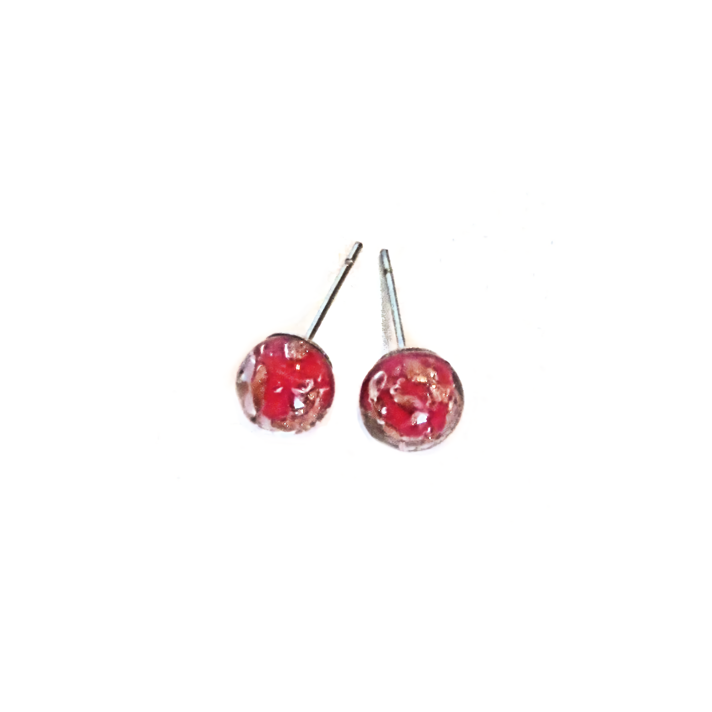 Murano Red Copper Ball Post  Earrings, Studs
