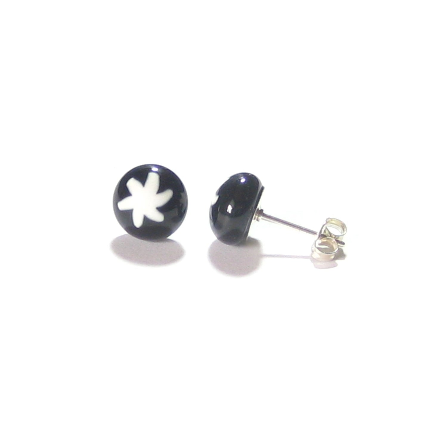 Murano Glass White Star Black Millefiori Sterling Silver Post Stud Earrings - JKC Murano