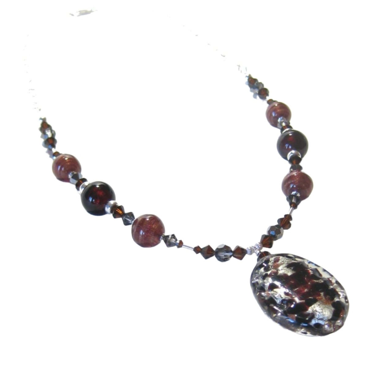 Murano Glass Brown Pendant Sterling Silver Necklace, Venetian Necklace - JKC Murano