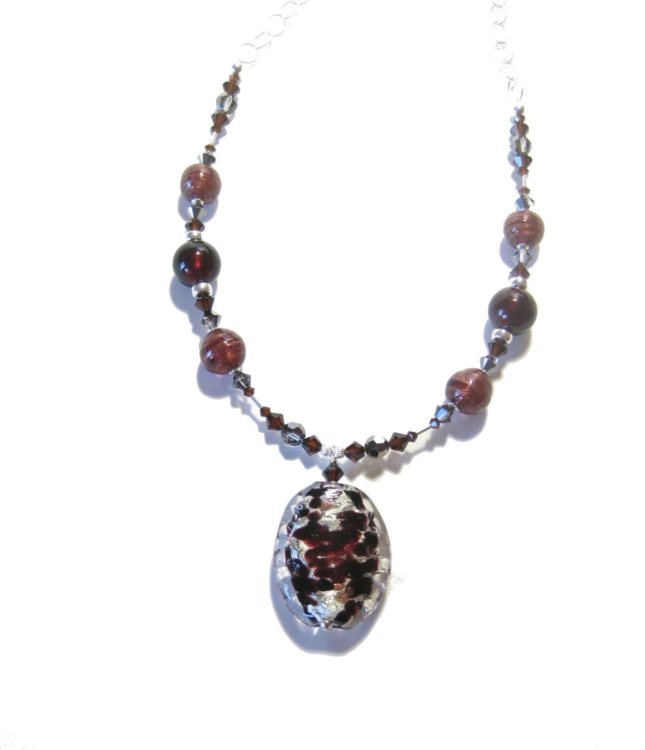 Murano Glass Brown Pendant Sterling Silver Necklace, Venetian Necklace - JKC Murano