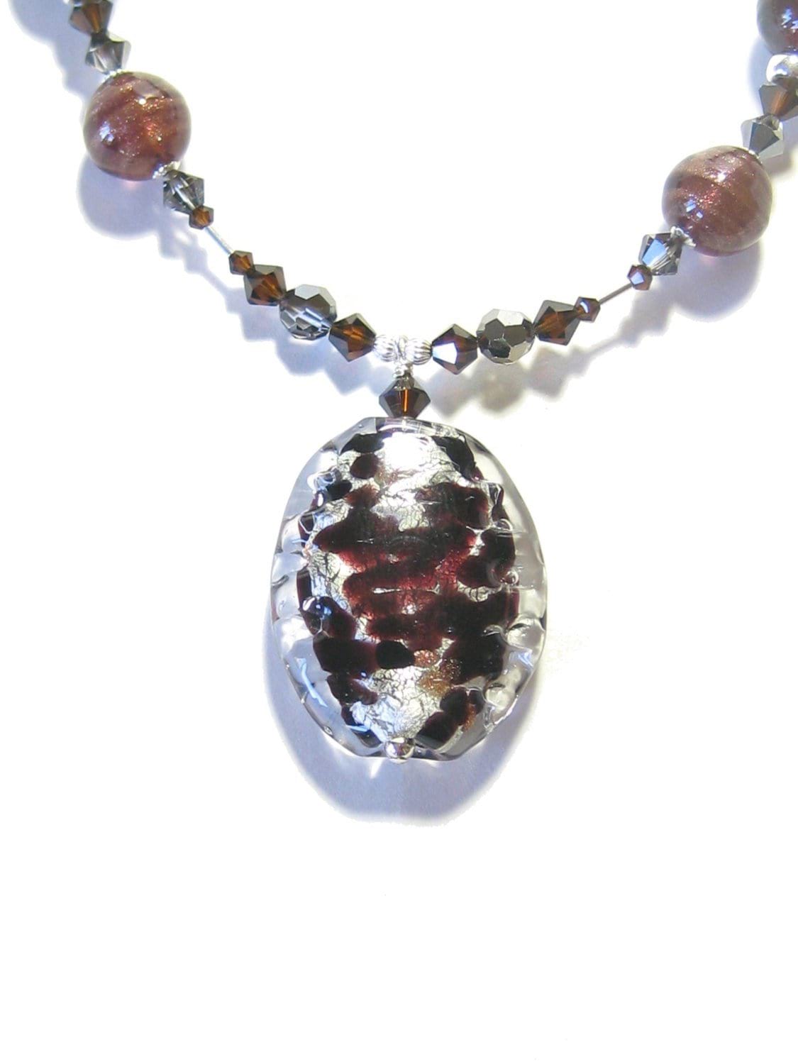 Murano Glass Brown Pendant Sterling Silver Necklace, Venetian Necklace - JKC Murano