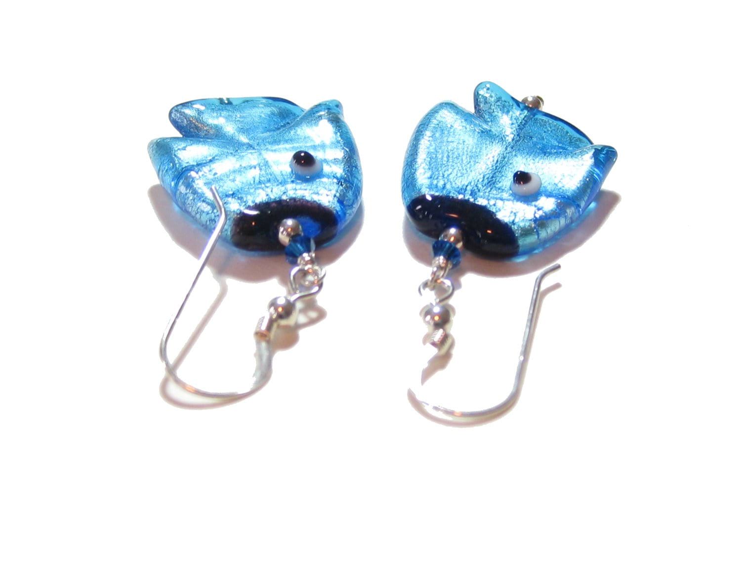 Murano Glass Fish Aqua Sterling Silver Earrings - JKC Murano